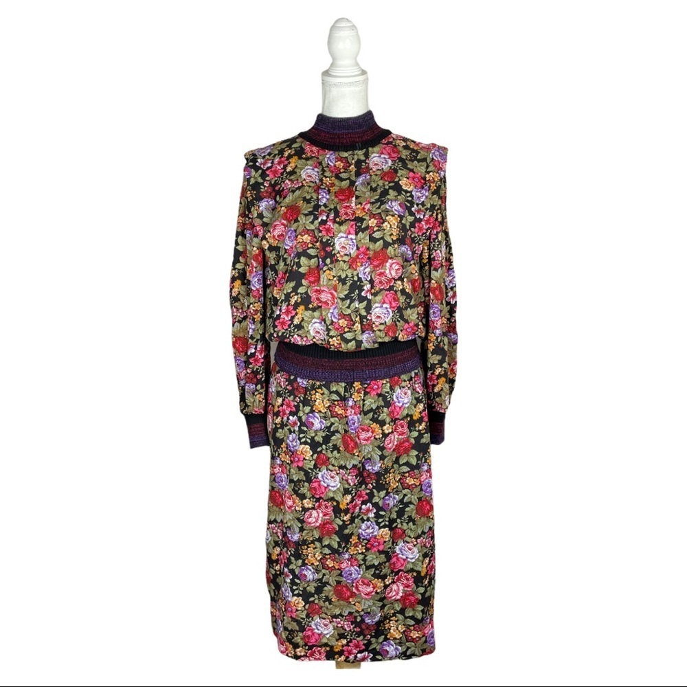 Vintage Leslie Fay 80s Floral Print Sports Top & Pencil Skirt Coordinates